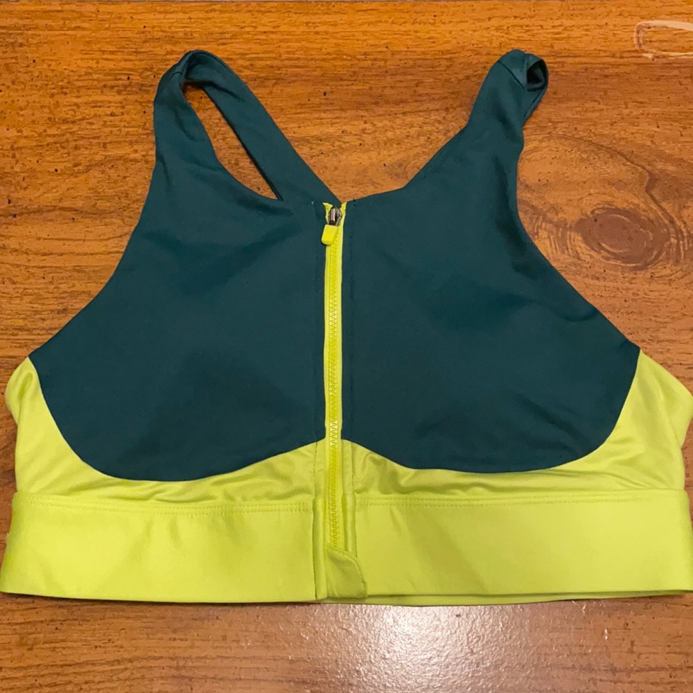 Fabletics Forest Green & lime sports bra L zipper